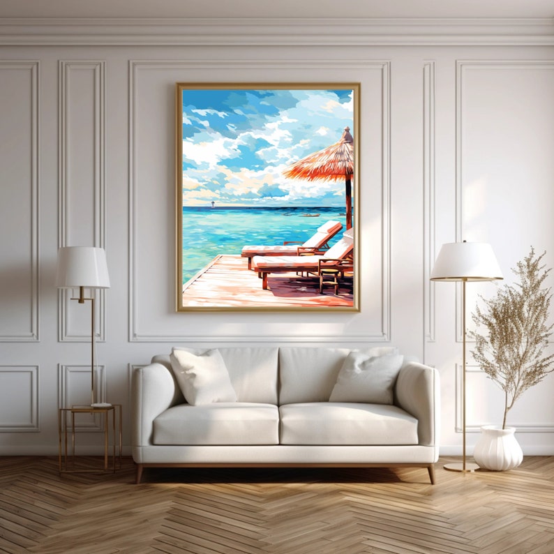 Beach Chair and Umbrella Printable Wall Art,beach Painting,coastal ...
