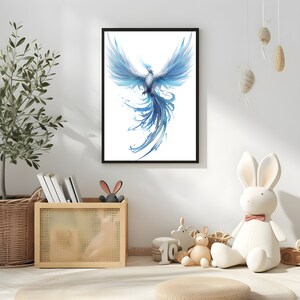 Watercolor Ice Phoenix Wall Art Printable for Wall Decor Winter Birds Art Poster Fantasy Blue Phoenix Art Prints Digital Download for Him
