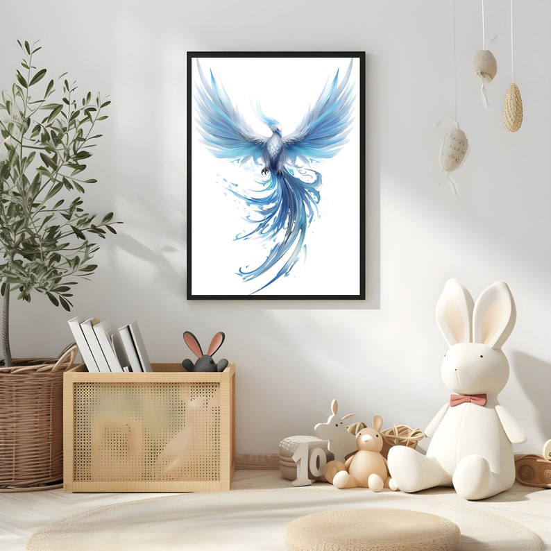 Watercolor Ice Phoenix Wall Art Printable for Wall Decor Winter Birds Art Poster Fantasy Blue Phoenix Art Prints Digital Download for Him