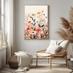 Beige Botanical Flower Wall Art Printable for Home Decor Minimalist Flower Art Prints Modern Floral Poster Prints Digital Download for Her