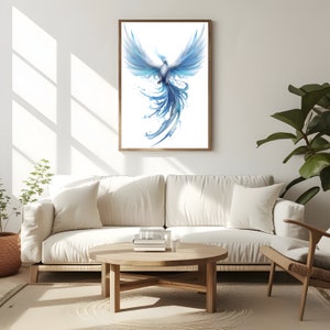 Watercolor Ice Phoenix Wall Art Printable for Wall Decor Winter Birds Art Poster Fantasy Blue Phoenix Art Prints Digital Download for Him