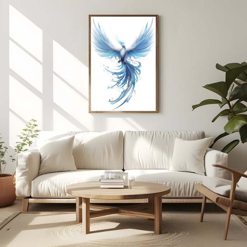 Watercolor Ice Phoenix Wall Art Printable for Wall Decor Winter Birds Art Poster Fantasy Blue Phoenix Art Prints Digital Download for Him