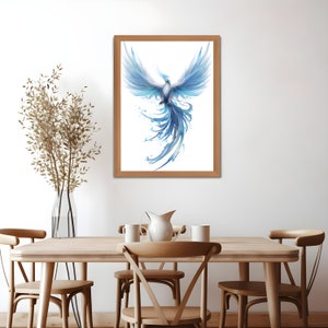 Watercolor Ice Phoenix Wall Art Printable for Wall Decor Winter Birds Art Poster Fantasy Blue Phoenix Art Prints Digital Download for Him