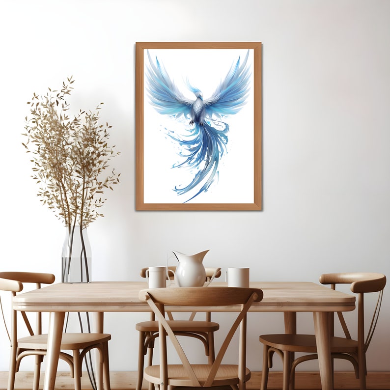Watercolor Ice Phoenix Wall Art Printable for Wall Decor Winter Birds Art Poster Fantasy Blue Phoenix Art Prints Digital Download for Him