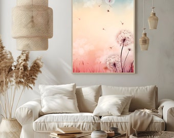Dandelion Wall Art Prints for Home Decor,Botanical Floral Art Print,Wildflower Poster,Nature Flower Art Print, Digital Download for Her