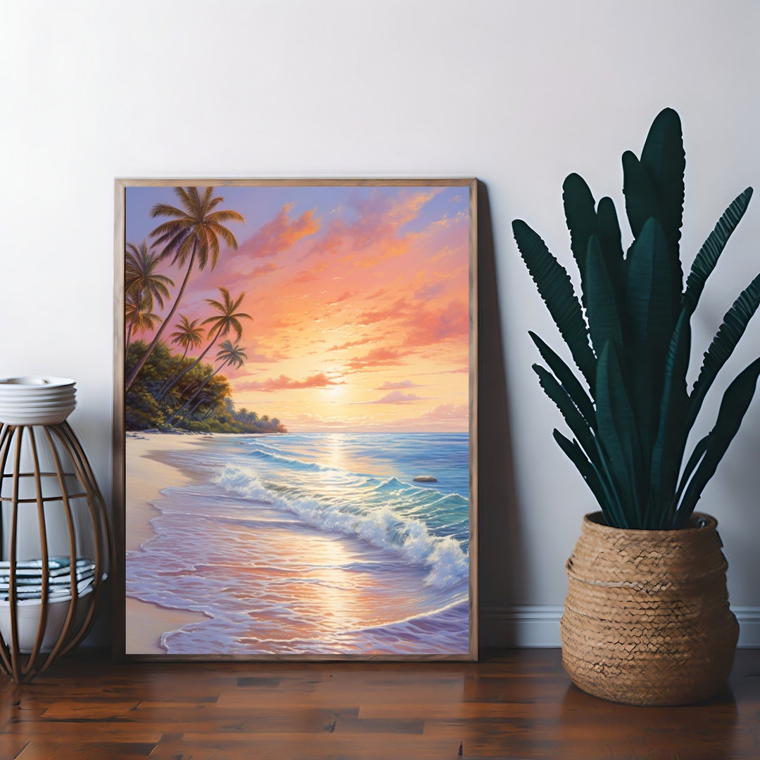 Sunset at Beach Wall Art Printable,sunset Coastal Wall Decor,palm Beach ...