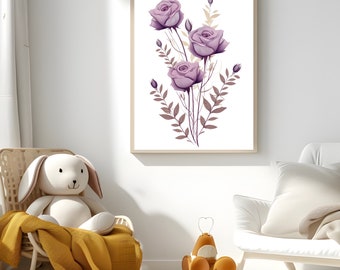 Boho Purple Rose Wall Art Printable for Wall Decor,Abstract Rose Art Print,Purple Flower Poster,Modern Floral Art Prints,Digital Download