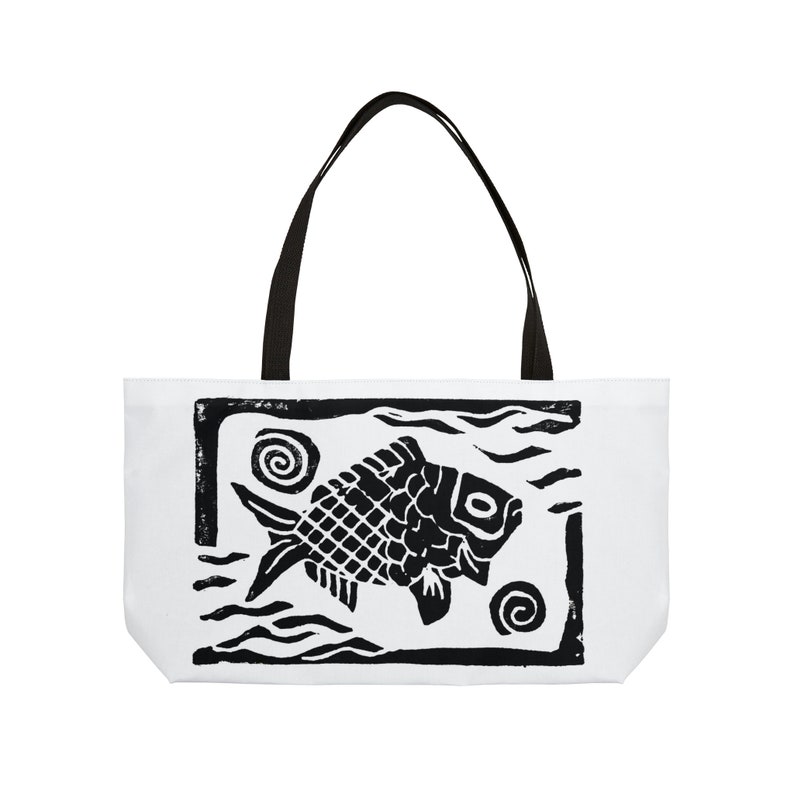 Large Printed Bag With Black Lining Made of Polyester With Cotton