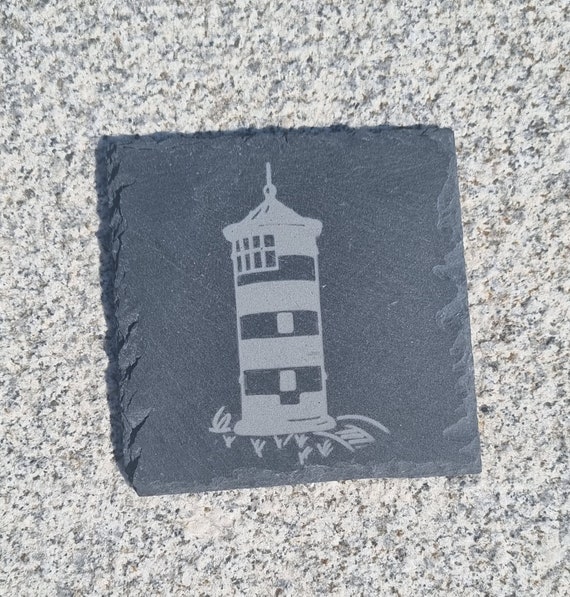 Schieferuntersetzer, Pilsumer Leuchtturm, Untersetzer mit Gravur,