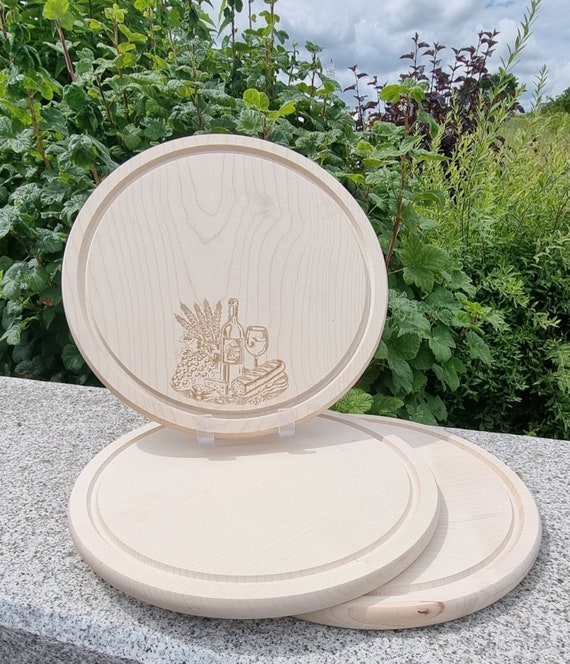 Frühstücksbrett rund, Schinkenteller, Holzgravur