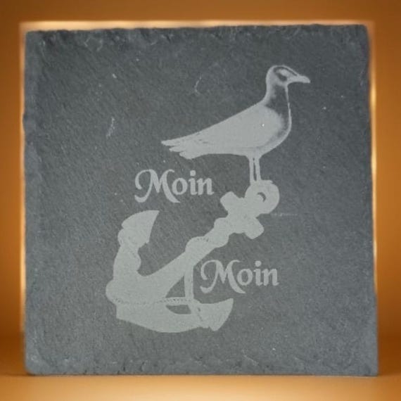 Untersetzer, Schieferuntersetzer - Motiv Moin Möwe auf Anker