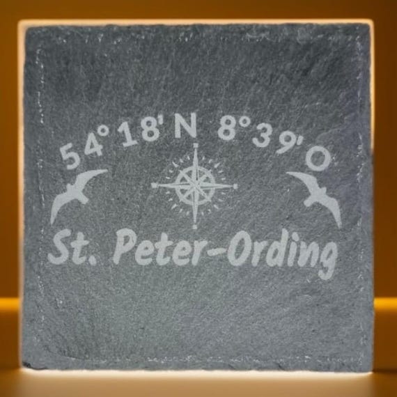 Untersetzer, Schieferuntersetzer - Motiv St. Peter Ording Koordinaten