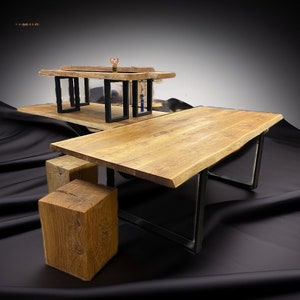 LARGE OAK TABLE, Live Edge Wooden Table, Swiss Edge Table, Straight Edge Table, Rustic Oak Dining Table, Dining Room Furniture, Wooden Bench