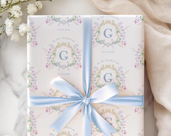 Elegant Wedding Gift Wrap Custom Bride Groom Name Wrapping Paper Personalized Floral Engagement Gift Packaging Emblem Wrapping Paper Roll