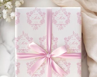 Pink Wedding Wrapping Paper Personalized Bride Groom Name Gift Wrapping Soft Pink Wedding Wrap Personalized Couple Name Emblem