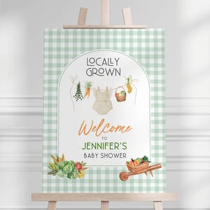 Bauernmarkt Baby Shower Willkommen Zeichen Lokal gewachsen Baby Mädchen Party Dekoration Obst und Gemüse Baby Shower Board Schild aus dem Ort gewachsen