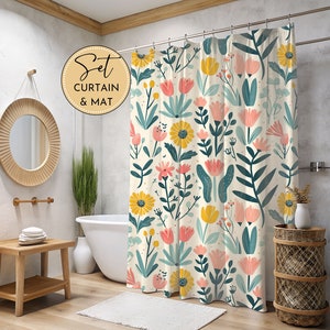 Boho Wildflower Shower Curtain Housewarming Gift New Home Owner Boho Floral Shower Cover Farmhouse Bath Curtain Guest Bath Curtain Flower