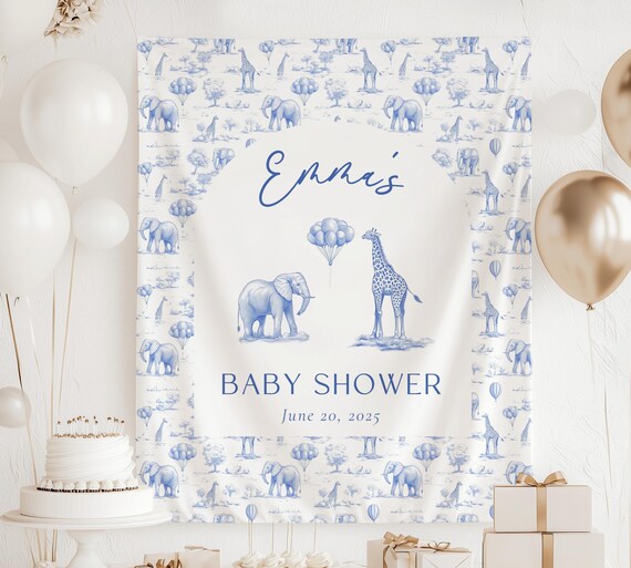 Blue Toile Custom Wall Tapestry Baby Shower Dusty Blue Decor Baby Shower Baby Boy Wall Decoration Blue Chinoiserie Baby Shower Wall Tapestry
