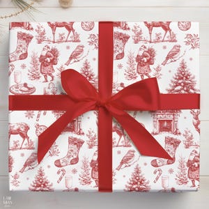 Christmas Toile Wrapping Paper Red Christmas Gift Wrap Classic Christmas French Toile Wrapping Paper Vintage Christmas Dior Wrapping Paper