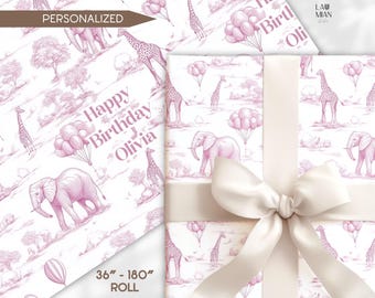 Elegantes rosa Toile Safari Geschenkpapier-Babyparty-Geschenk-Verpackung Baby Mädchen 1