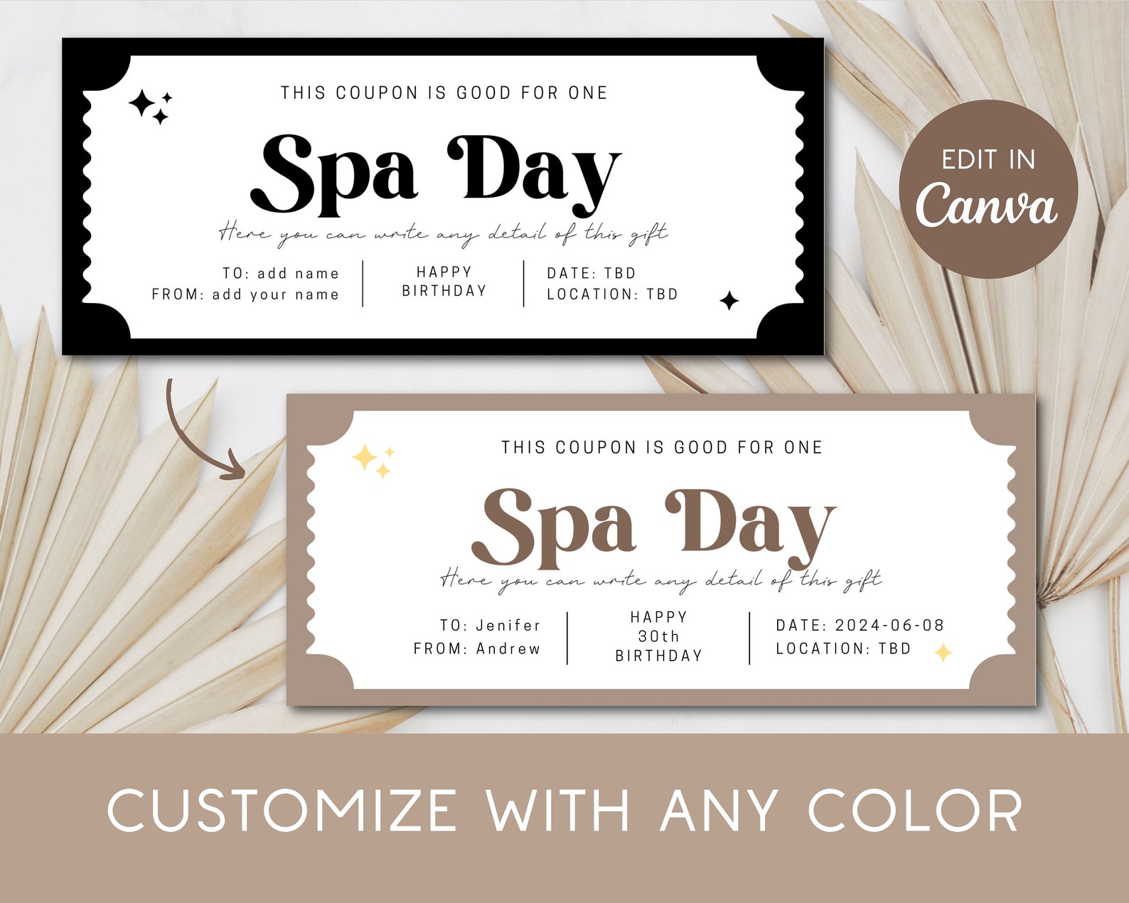 Spa Day Gift Coupon Spa Wellness Editable Voucher Digital Ticket for ...