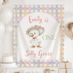 One Silly Goose Birthday Backdrop 1st Birthday Silly Goose Sign Cute Silly Goose Photo Backdrop Girl First Birthday Banner Silly Goose Sign