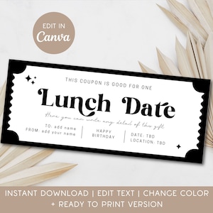 Lunch Date Gift Coupon Editable Template Lunch Voucher Gift for Administrative Appreciation Day Printable Ticket Personalized Gift Partner