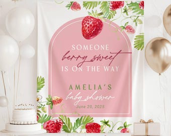 Someone Berry Sweet is On The Way Shower Backdrop Berry Sweet Baby Shower Decor Strawberry Baby Shower Banner Berry Sweet Sign Baby shower