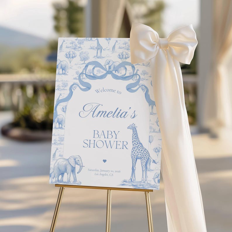 Blue Toile Baby Shower Welcome Sign Chinoiserie Boy Baby Shower Welcome Sign Editable Template Canva Welcome Sign Toile Baby Shower Decor image 3