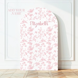 Gepersonaliseerde roze bloemen boog achtergrond Toile bloem roze 1e verjaardagsfeestje decor elegante bloemen babyshower achtergrond baby meisje roze prop