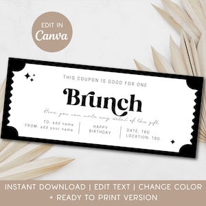 Personalized Brunch Gift Voucher Editable Brunch Coupon Gift for Reader Gift Idea Teenage Daughter Brunch Ticket Graduation Last Minute Gift