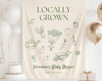 Spersonalizowany baner na baby shower z lokalnie uprawianej rośliny, minimalistyczny znak na targu kwiatowym w stylu linearnym