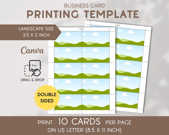 Printing Template Business Card Landscape Print 3.5x2 inch Business Card Canva Editable Blank Business Card Frame Print at Home Blank Label