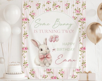 Custom Bunny 2nd Birthday Decor Bunny Easter Birthday Banner Some Bunny is Two Birthday Celebration Decor Spring Birthday Garder Party Sign