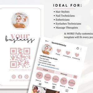 Editable Template Esthetician Business Card Brow Artist QR Business Card QR Code Manual