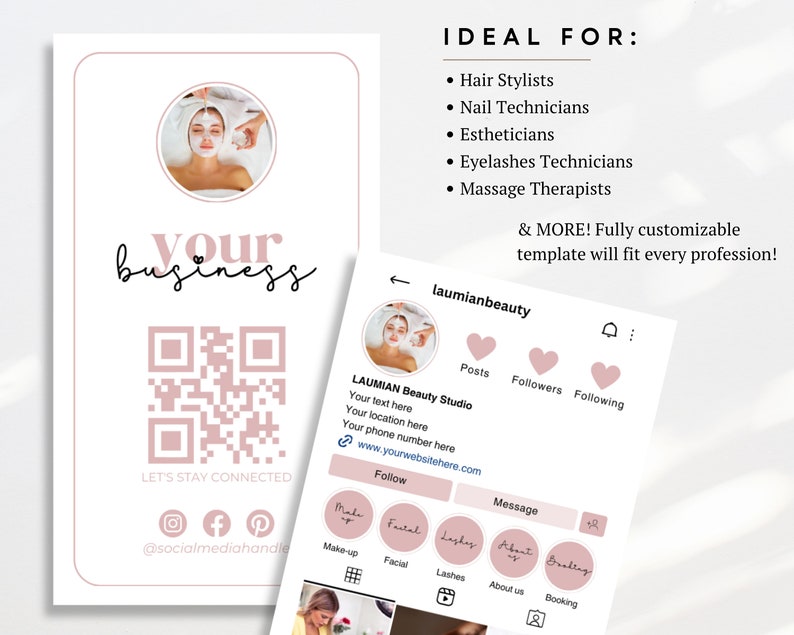 Editable Template Esthetician Business Card Brow Artist QR Business Card QR Code Manual