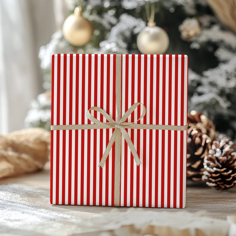 Red White Stripes Christmas Wrapping Paper Roll Holiday
