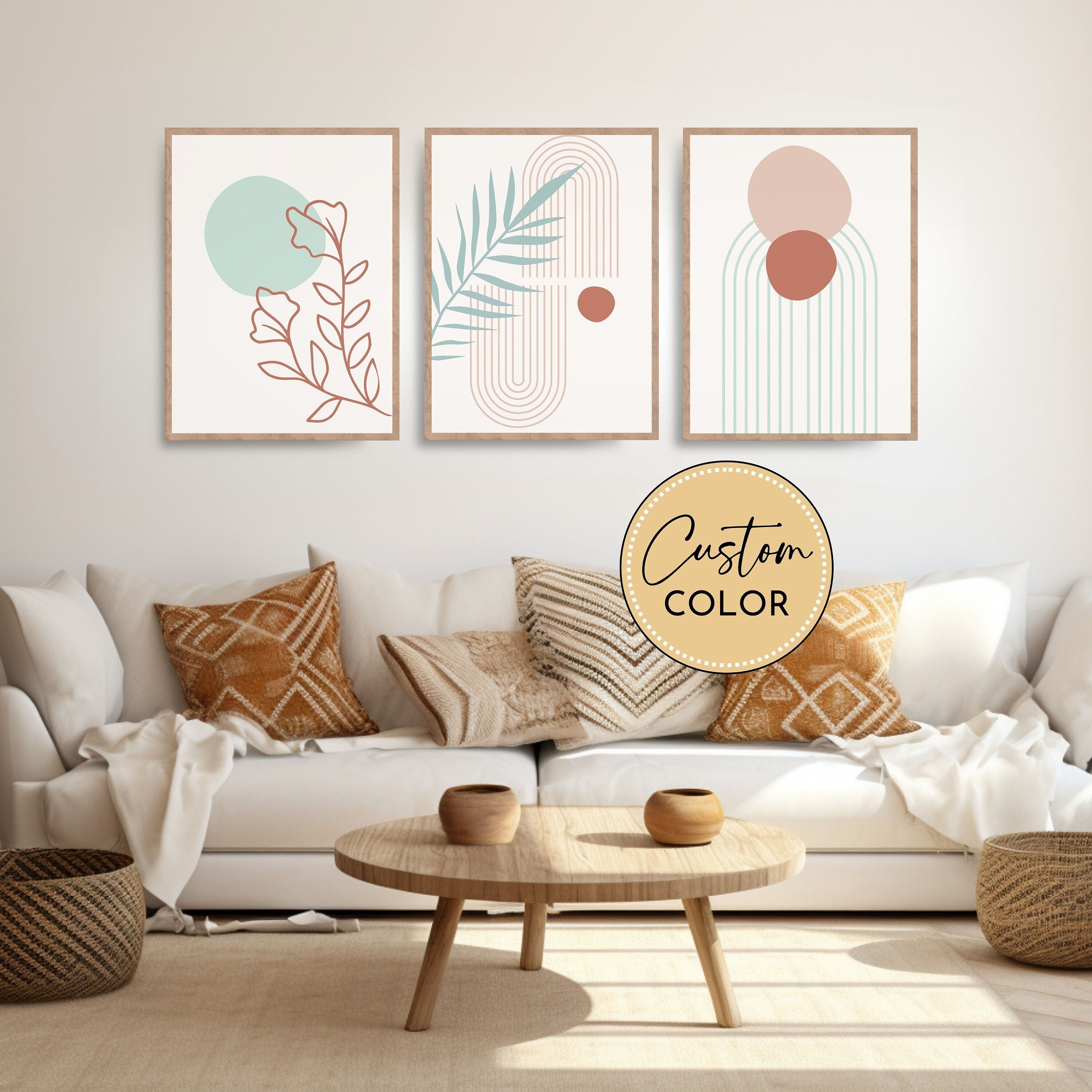 Mint and Peach Wall Art - Etsy