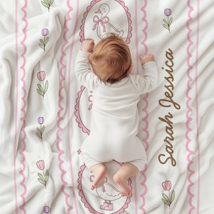 Personalized Silly Goose Woven Blanket Heirloom Baby Girl Gift Pink Goose Nursery Decor Custom 1st Birthday Keepsake Throw image 5