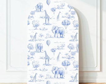 Toile de Jouy Arch Backdrop Elegant Blue Safari Toile Baby Birthday Party Chinoiserie Large Decoration Luxury First Birthday Party Prop