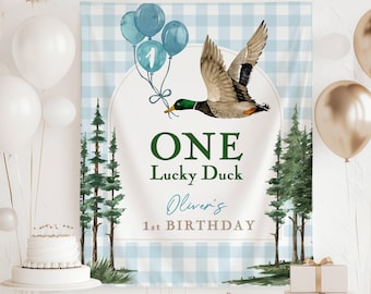 One Lucky Duck Baby Shower Backdrop Custom 1st Birthday Banner Mallard Duck First Birthday Party Decor