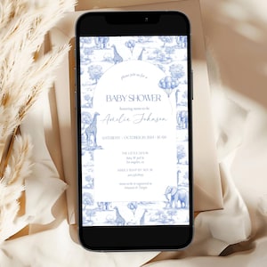 Blue Digital Baby Shower Invitation DIY Template Baby Boy Luxury Baby Blue Mobile Invitation Blue Toile Safari Invite Baby Boy Shower Evite