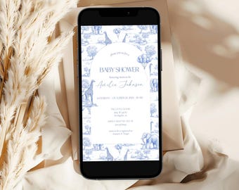 Blue Digital Baby Shower Invitation DIY Template Baby Boy Luxury Baby Blue Mobile Invitation Blue Toile Safari Invite Baby Boy Shower Evite