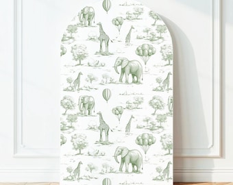 Baby Shower Arch Backdrop Sage Green Toile de Jouy Backdrop Baby Shower Decor Safari Chinoiserie Arch Baby Shower Party Prop Print Animal