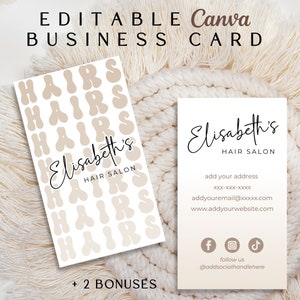 Sjabloon voor visitekaartjes van haarstylist Contactkaart Haarstylist Canva Bewerkbare haarsalonkaart Braider Barber Shop visitekaartje Digitaal | DABE