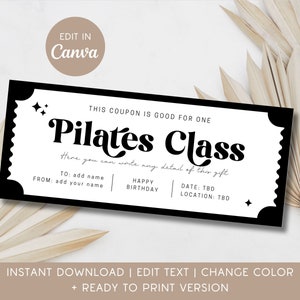 Pilates Class Gift Coupon Pilates Lover Voucher Editable Template Last Minute Gift Idea for Daughter Training Ticket Gift for Ladies Coupon