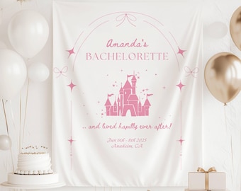Happily Ever After Party Banner Personalized Happily Ever After Fabric Sign Princess Castle Backdrop Bachelorette Party Decor Fairytale