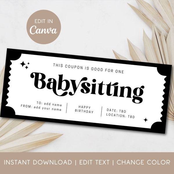 Babysitting Coupon Gift New Mom Babysitting Voucher Editable Babysitting Gift Coupon Template Printable Baby Sitting Ticket Gift Certificate