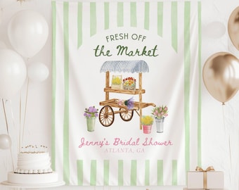Fresh Off The Market Banner Personalized Bachelorette Backdrop Farmer's Floral Market Bridal Shower Decor