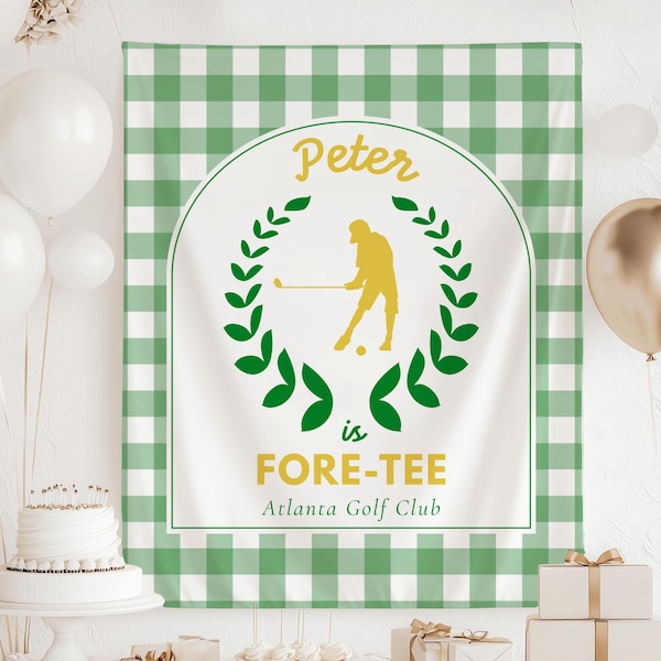 Golf 40th Birthday Tapestry Golf Player Four Tee Party Banner Green Golf 40th Birthday Backdrop 40th Birthday Decor for Him Masters Party